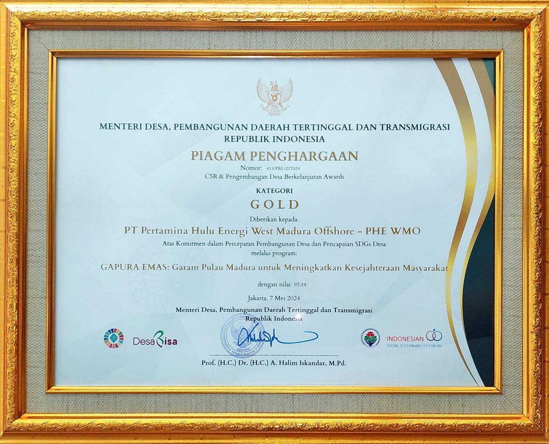 Pertamina Hulu Energi West Madura Offshore Raih CSR & Pengembangan Desa Berkelanjutan Award Kementerian Desa, Pembangunan Daerah Tertinggal (2024).jpg